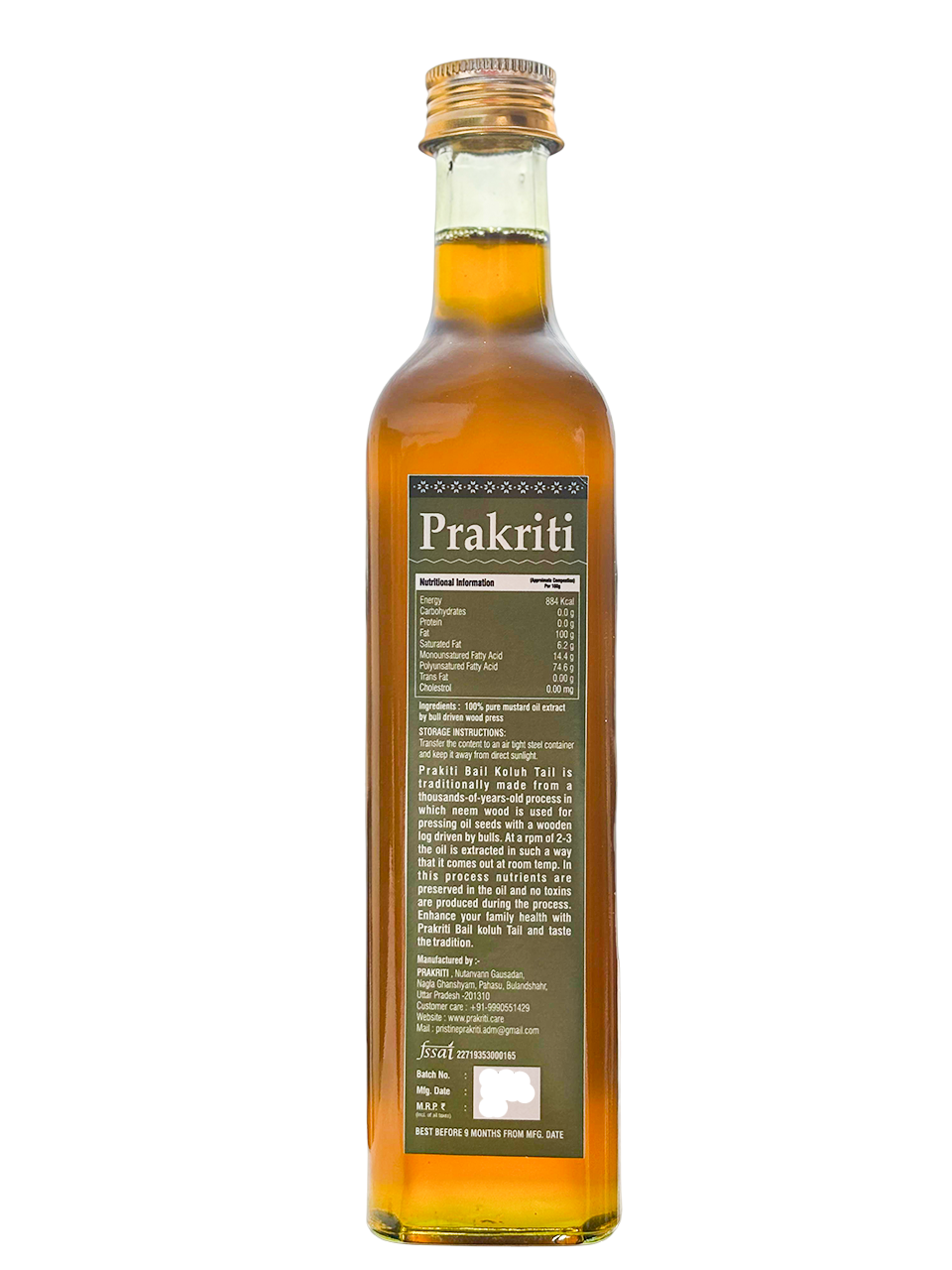 Bail Koluh Black Mustard oil 500m - Bull driven coldand wood press oil